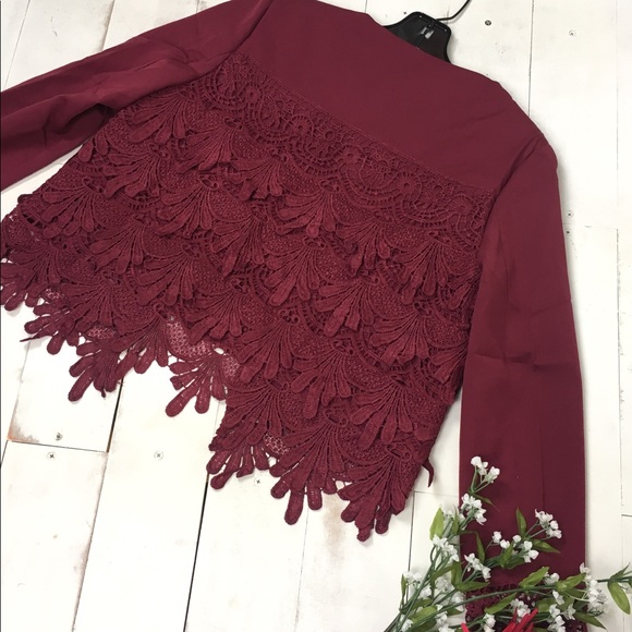 Burgundy Plum Crochet Blazer - Picture 4 of 6